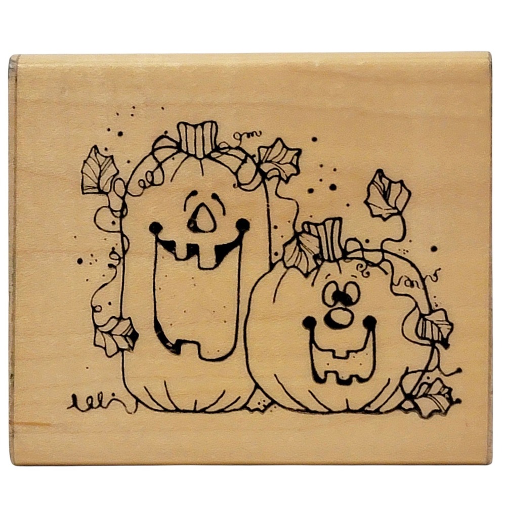 VTG 90s DOTS DJ Hook Punks Rubber Stamp Q121 1991 3"x3.5" Halloween Pumpkin Wood